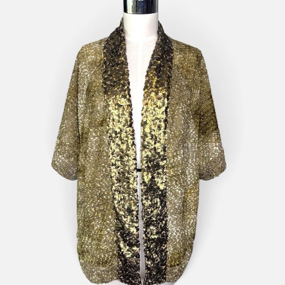 Alberto Makali Gold metallic Cape Shaw with gold Sequin Trim